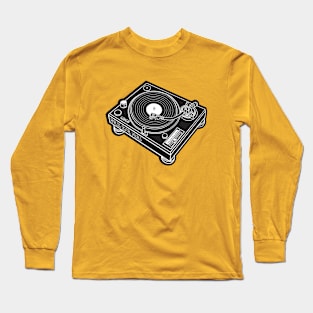 Turntable (White Lines & Black Drop Shadow) Analog / Music Long Sleeve T-Shirt